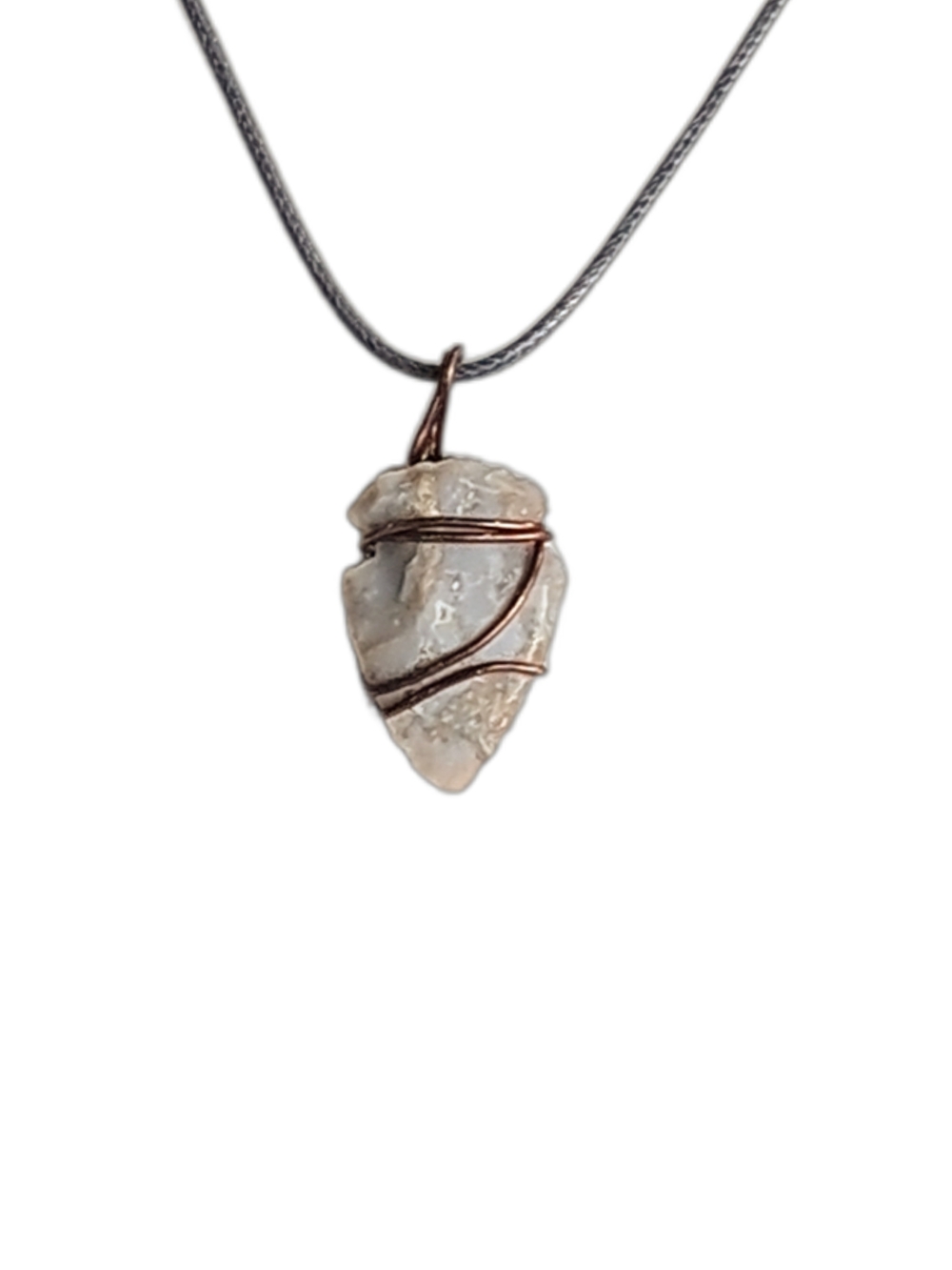 Handcrafted Stone Arrowhead Pendant w/ Grey Cord Necklace